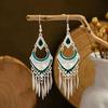 Peacock Tassel Earrings with Hollow Leaf Design in Retro Ethnic Style Imitation Silver for Women