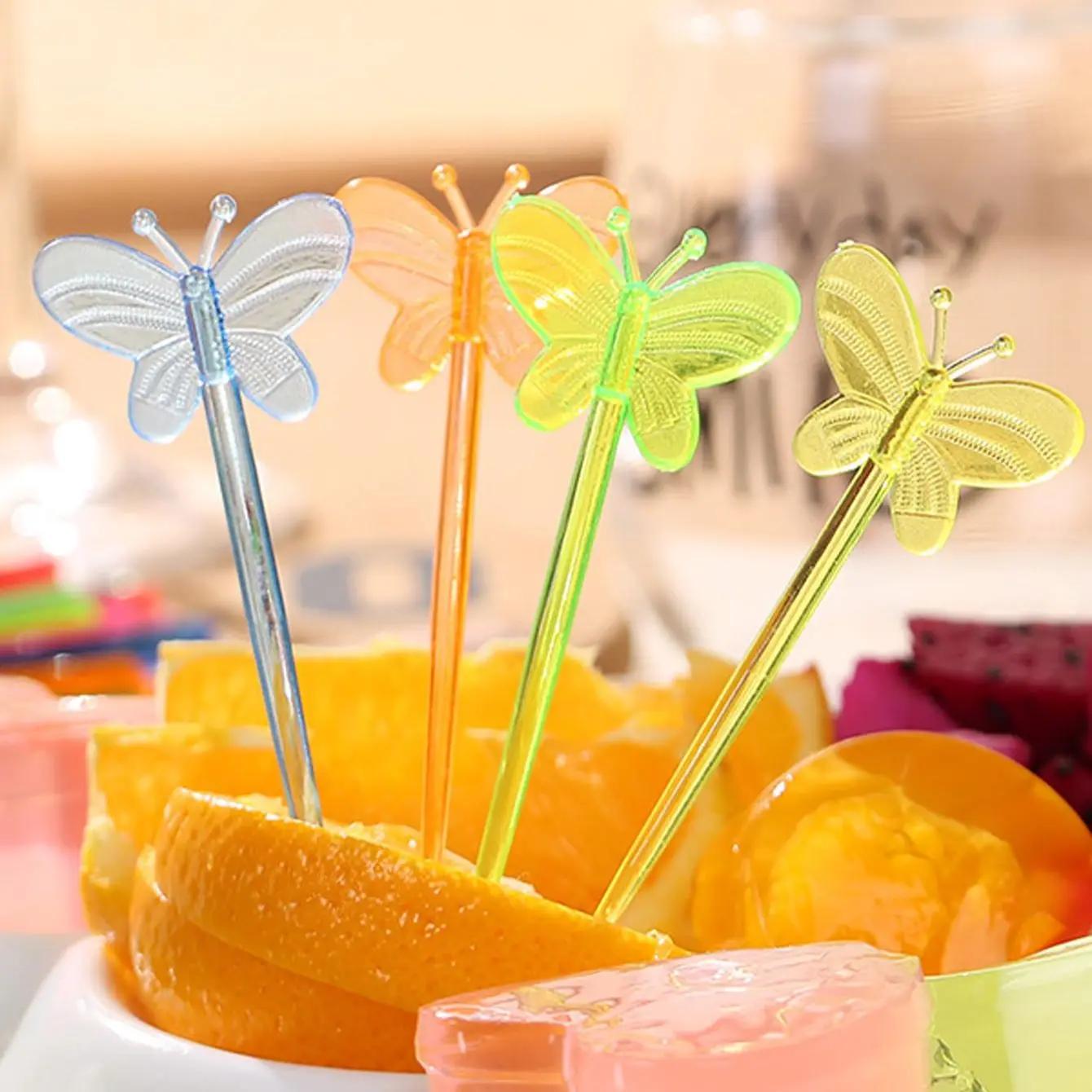 

25 шт. - Одноразовая пластиковая цветная вилка для фруктов, шпажка для фруктов с бабочкой, зубочистка, вилка для фруктов