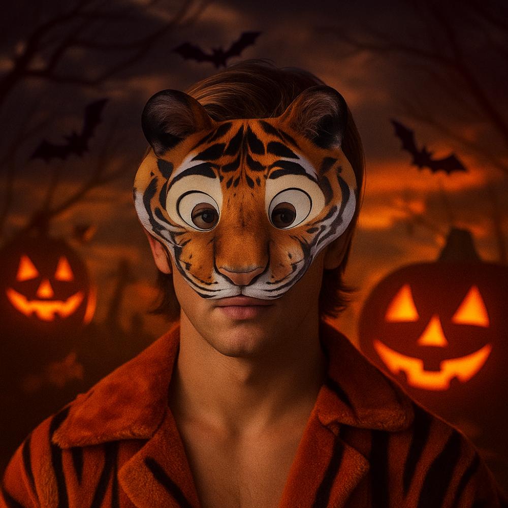 Half Face Animal Mask EVA Tiger Plush Mask Cute Halloween Mask  Carnival