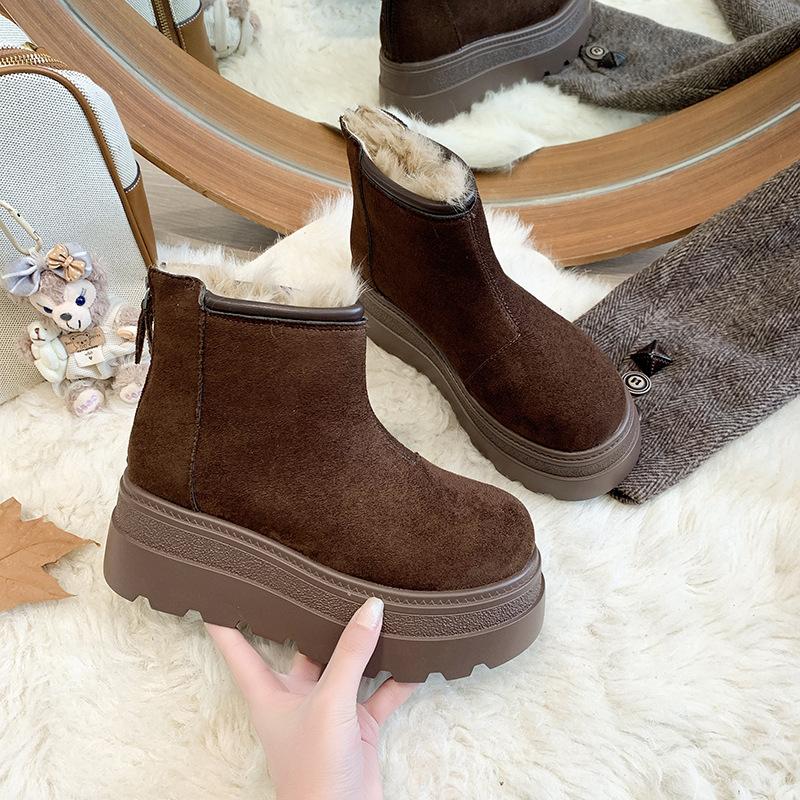 Design Sense Fleece Snow Boots Women's Winter New Fleece Thick-soled Warm Zipper Cotton Shoes