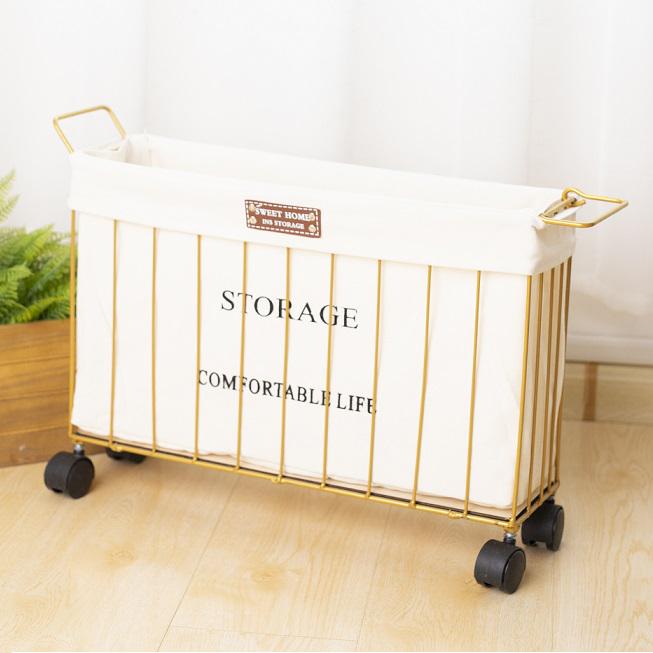 Nordic Style Iron Storage Basket with Wheels for Books, Snacks, Magazines, Yoga Mats & Sports Equipment