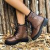 fashion Women's Fashion Combat Boots Black Lace Up Platform Ankle Boots Women Autumn Winter Buckle Non Slip PU Leather Botas Mujer 2024