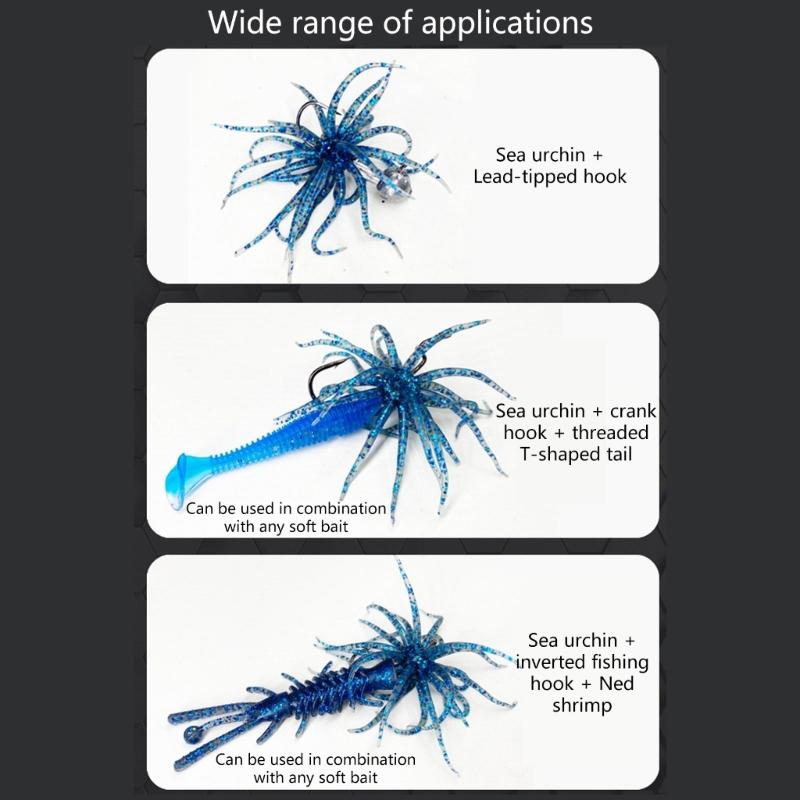 6PCS/Lot Elastic Floating Lures Baits Shaped Like Sea Urchins With Build In Flash For Biggest Visibilities Underwater