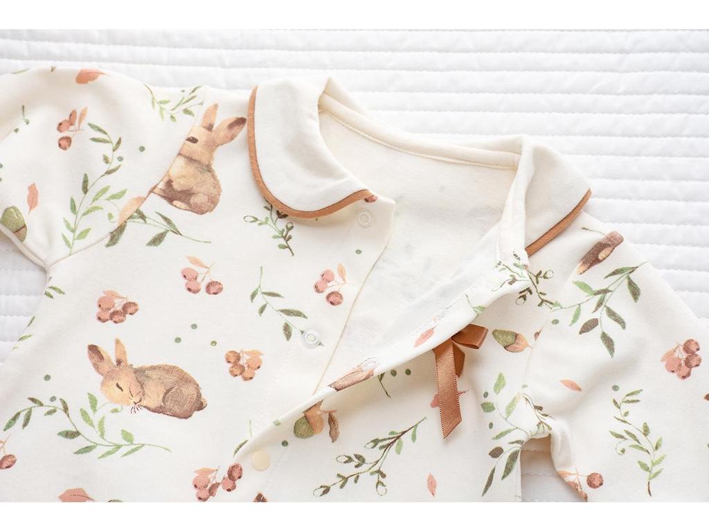 Spring & Autumn Baby Princess Oil Painting Bunny Romper & Lace Hat Set - Cotton & Peter Pan Collar