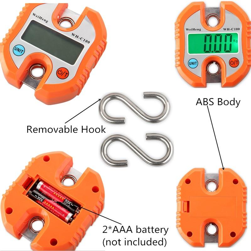 Mini Crane Scale 300kg 150kg 50g Portable Digital Stainless Steel Hook Hanging Livestock Scales Loop Heavy Duty Weight Balance