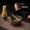 Japanese Coarse Pottery Matcha Set: Ribbed Bowl, Whisk Holder, Hundred-Bristle Whisk - Inspired by Song Dynasty Tea Ceremony Accessories