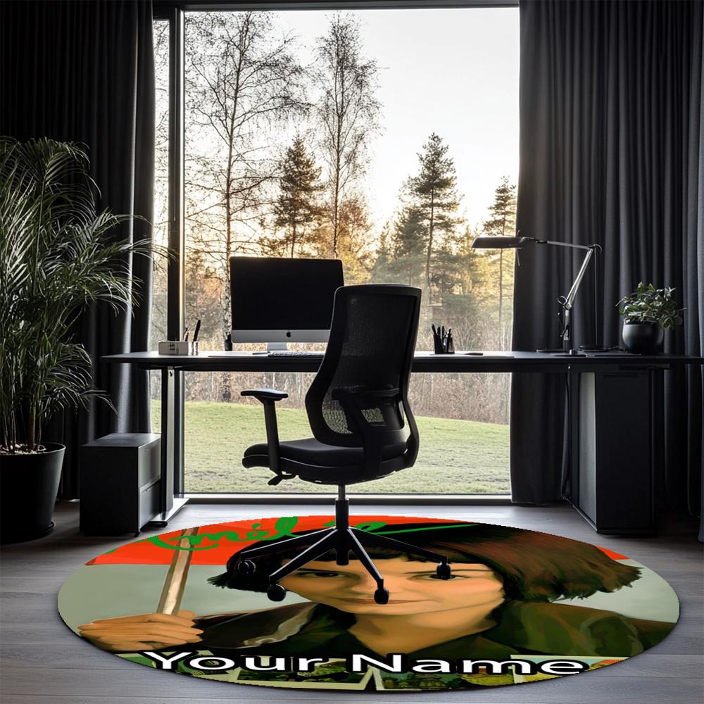 Custom Name Amélie Printed Round Rug Carpet Chair Rug Area Rug Entryway Doormats,for Office Chair Living Room Bedroom Kitchen Room.