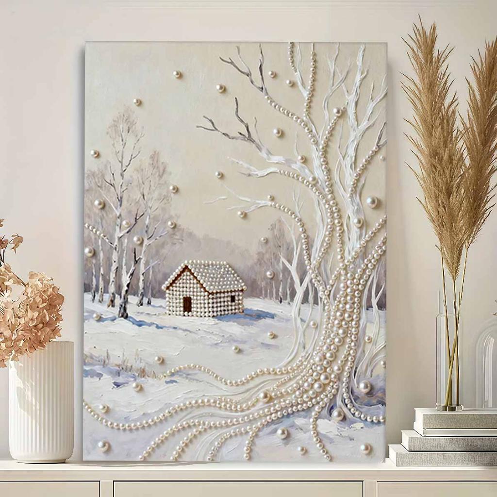 Crystal Pearl Painting 5D DIY Frame Decoration Painting Snowhouse Home Wall Decoration Transparent Pearl Gemstone Painting Picture Art Crafts