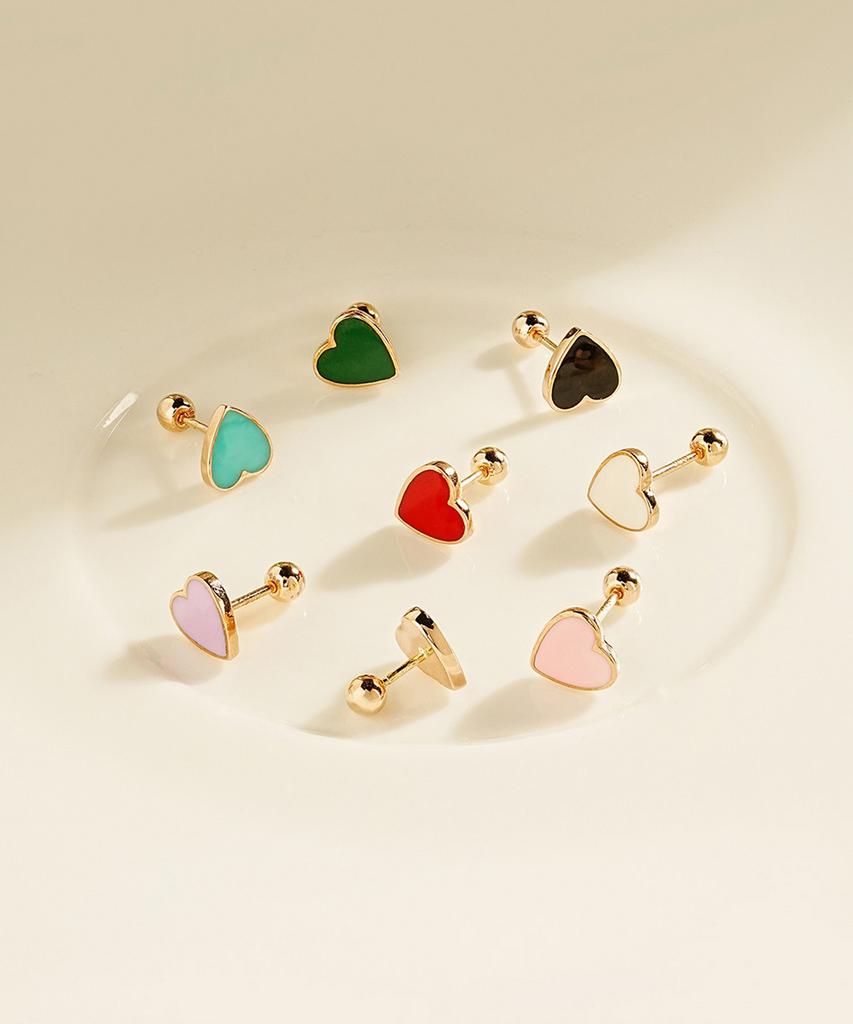 Minimal Piercing 14K Enamel Heart Piercing Earrings