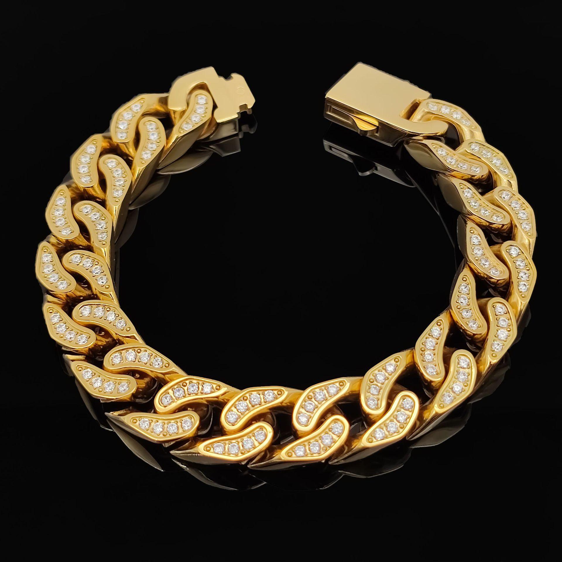 European and American Fashion Personality, Bracelets  Jewelry, Full Diamonds, Collar Men s Jewelry Bracelets 18cm+12MM