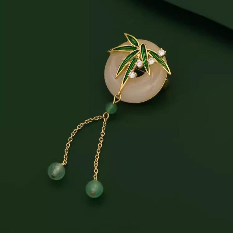 Round Moon, Green Bamboo, Ancient-style Tassel Brooch, Chinese Design Sense, Brooch, Cheongsam, Suit Sweater, Elegant Brooch