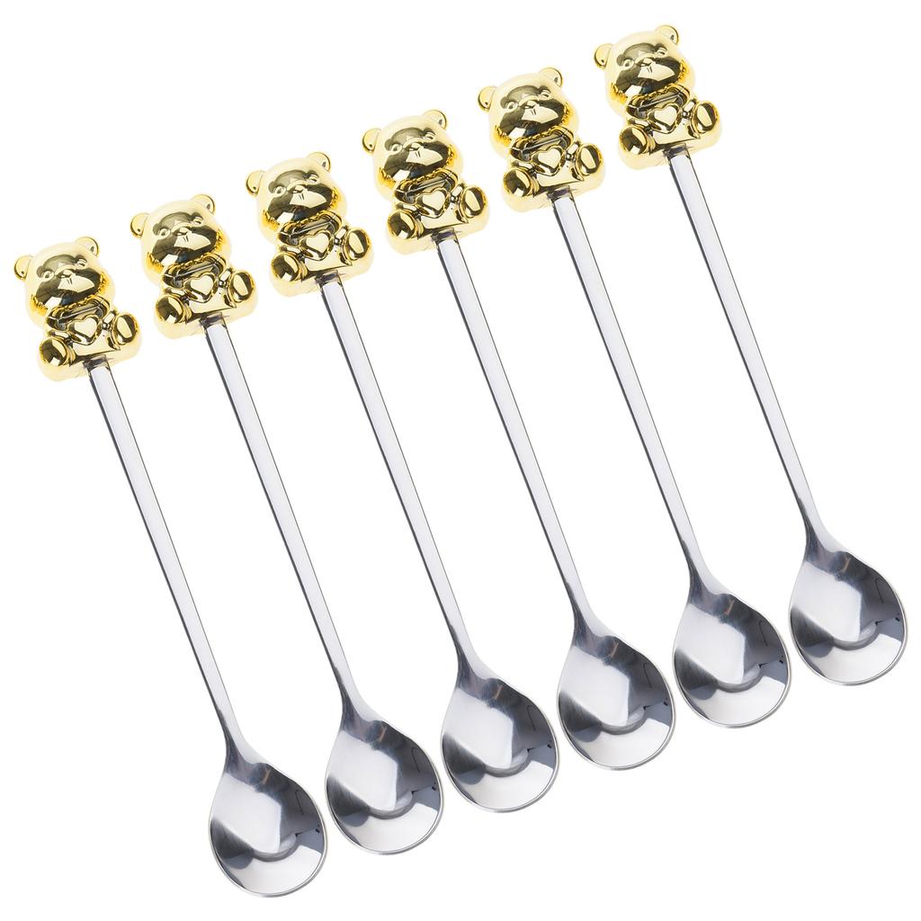 6 PCS Bear Shape Appetizers Cake Spoons/Fruit Forks Stainless Steel Material Coffee Spoons/Dessert Forks Party Supplies