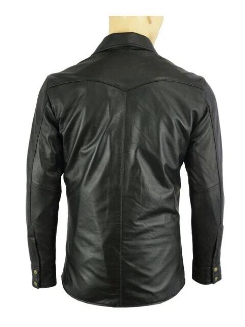 Stylish Real Soft Party Casual Fit Men Shirt Black Handmade Lambskin Leather