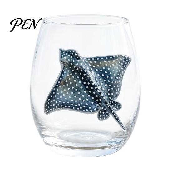 Beach House Kitchen Decor Marine Animal Theme Clear Glass Tumbler, Handcrafted Painted Glassware, Artistic Nautical Decorative Cup Creative