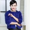 Lady Real Genuine Rabbit Fur 3/4 Sleeve Outwear Winter Warm Jacket Furry Coat
