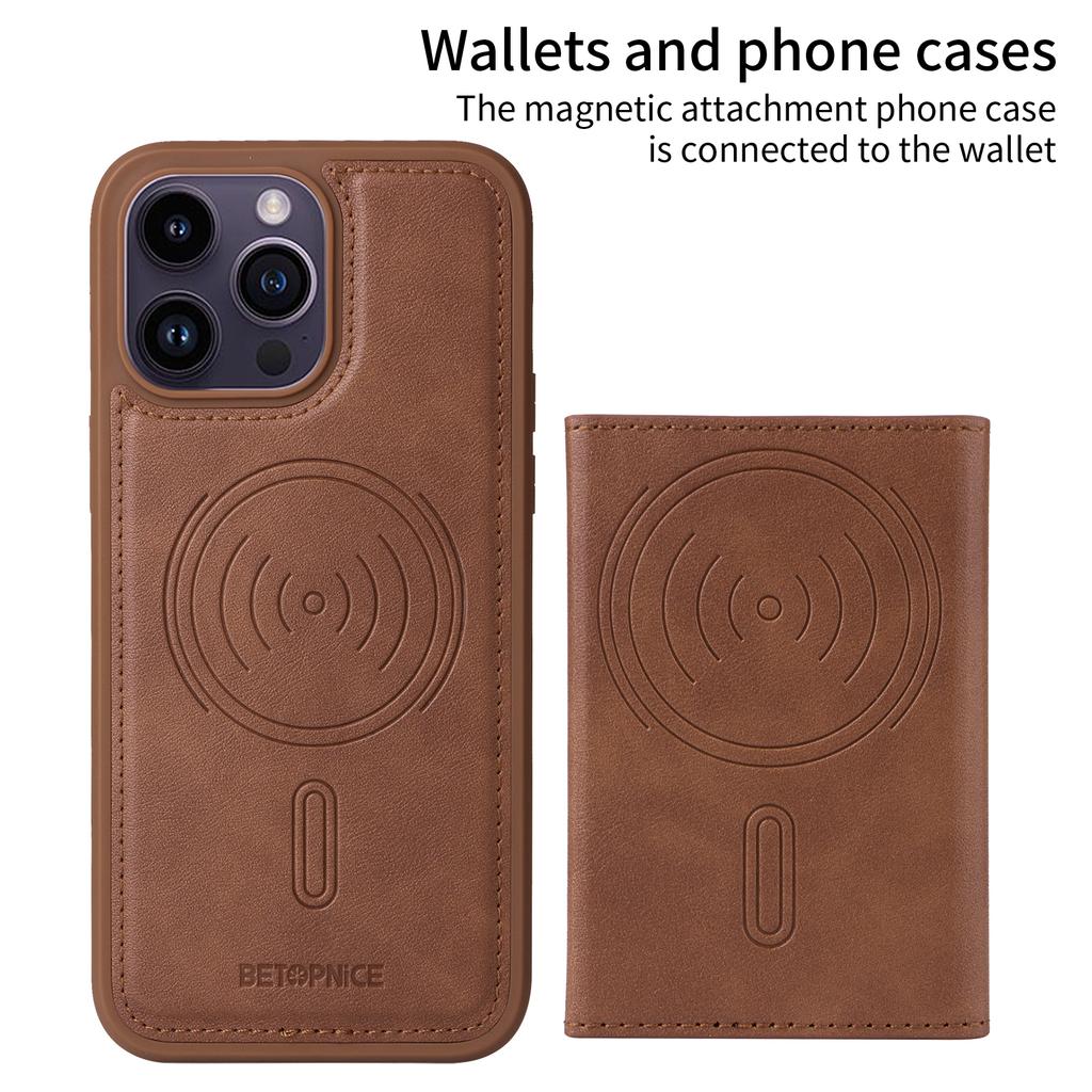 For iPhone 14 Pro Max Magnetic Case BETOPNICE Leather Phone Cover Kickstand with Detachable Card Bag