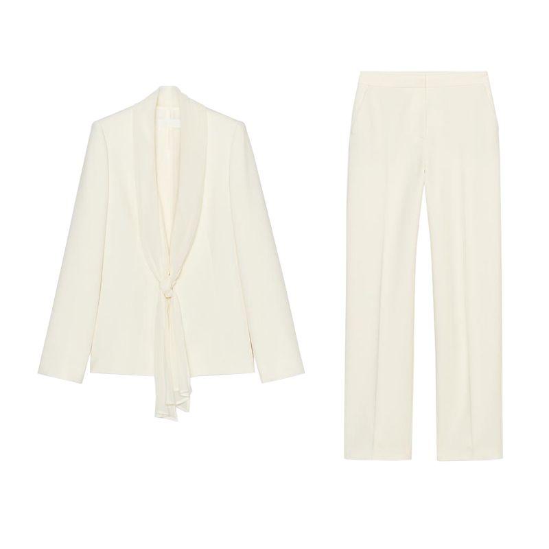 Thin Scarf Texture Lapel Long Sleeve Suit Coat 2742507 High Waist Straight-leg Casual Pants 2424507