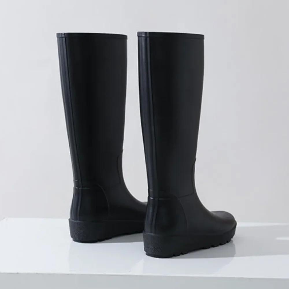 High Tube Women's Rain Shoes PVC Rain Boots with Sloping Heels Soft Horse Boots Long Tube Water Shoes Women's Rubber Shoes