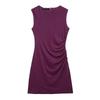 Spring New Women's Clothing French Ruched Silm round Neck Short Sleeveless Dress 3067220 4772350