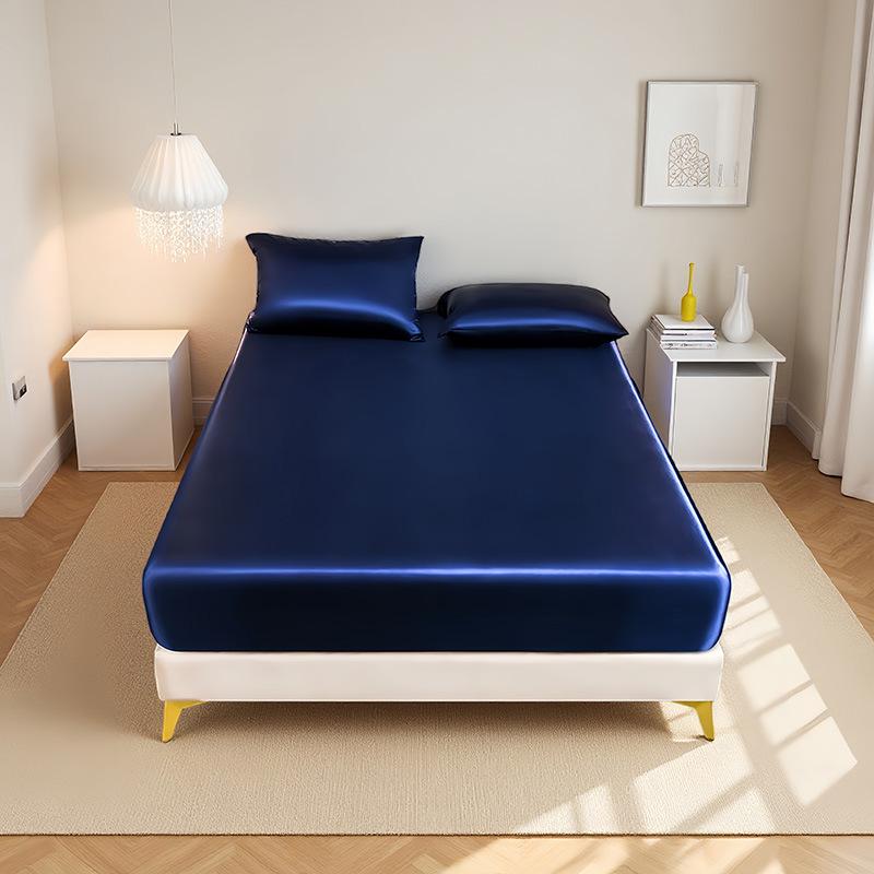 High-end Satin Fitted Sheet with Elastic Band Solid Color Silky Bed Sheet Smooth Non-Slip Mattress Cover Bedspreads Bed Linen