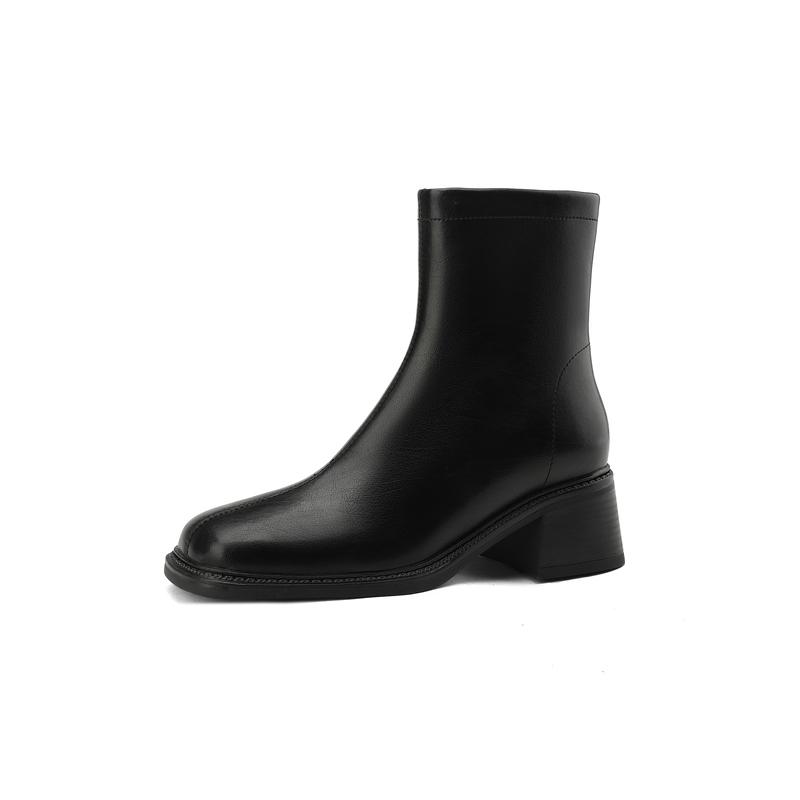 Fashion Women's new winter round head genuine leather cowhide warm fur integrated high heels, plus size calf snow boots, short boots