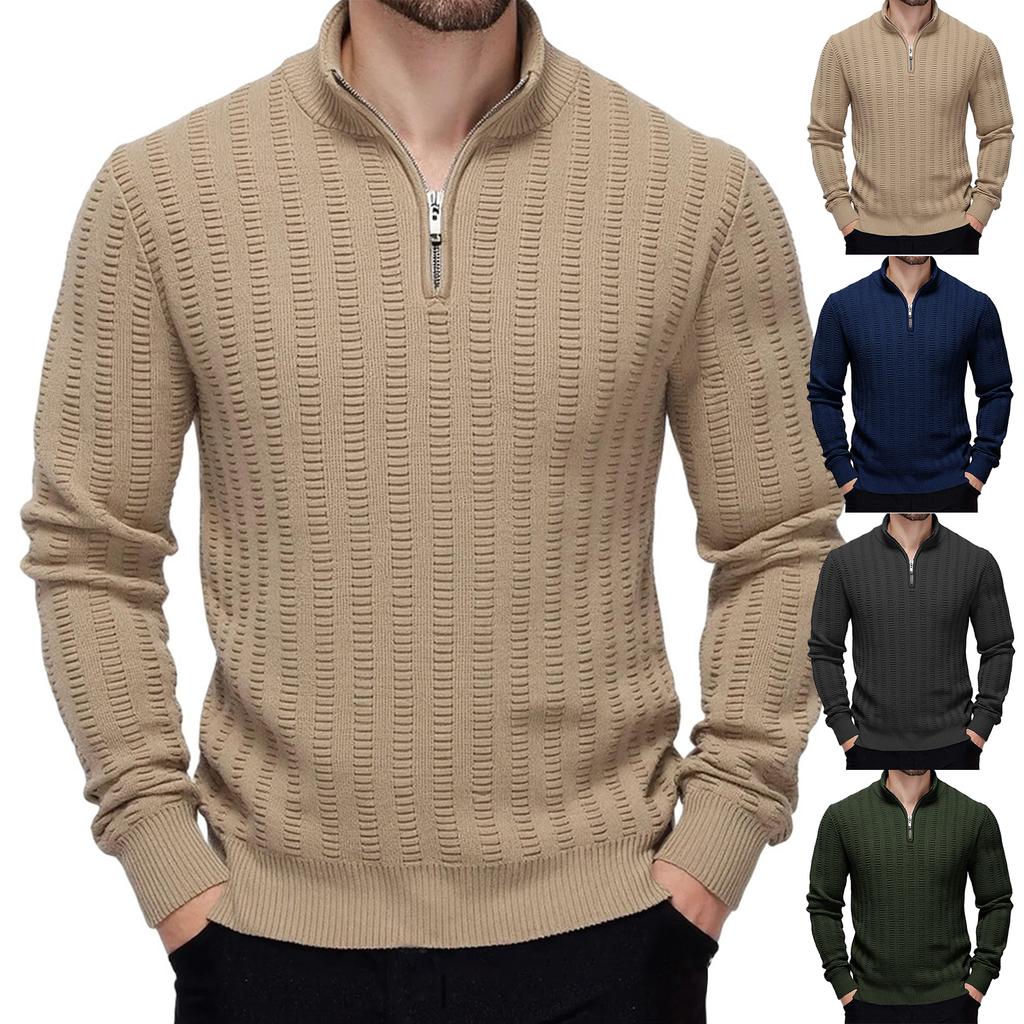Men's Knitwear With High Collar, Long Sleeve, And Zipper