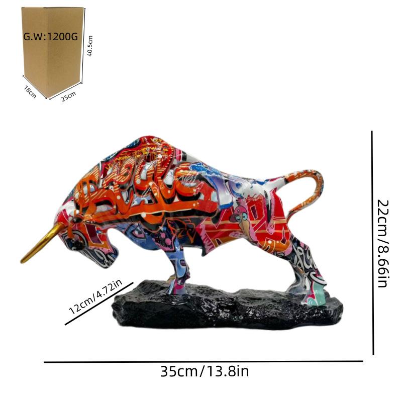 Creative Water Transfer Colorful Wall Street Bull Ornament, Resin Craft For Home Living Room Entrance Desktop Decoration