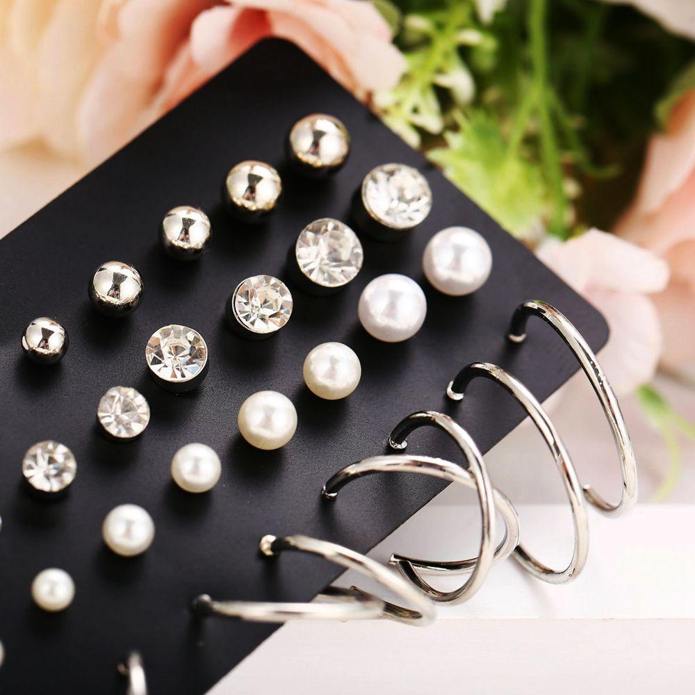 New Jewelry Gift Ear Stud Pearl Zircon Hoop Ring Earrings Set