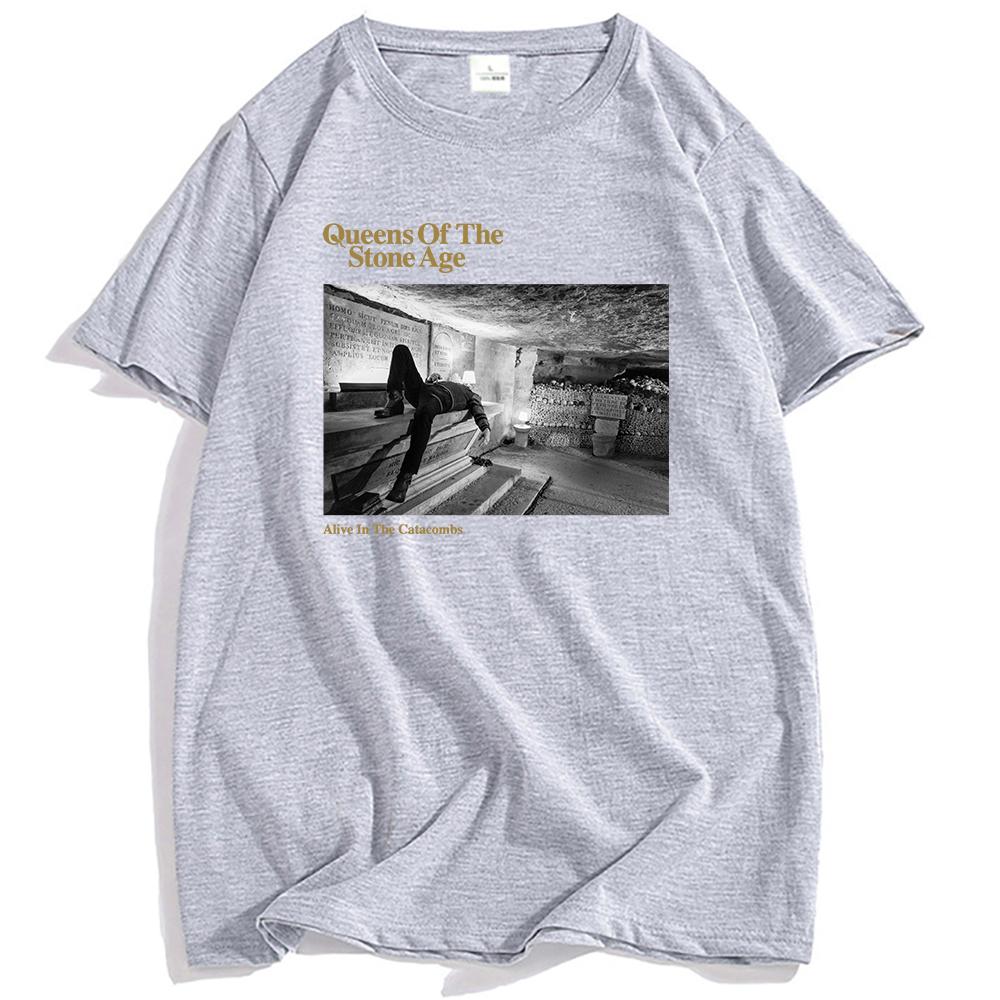 2025 Alive In The Catacombs TShirt QUEENS OF THE STONE AGE QOTSA Tshirts Rock Band Grunge Fashion T Shirt Summer Cotton Unisex Tee