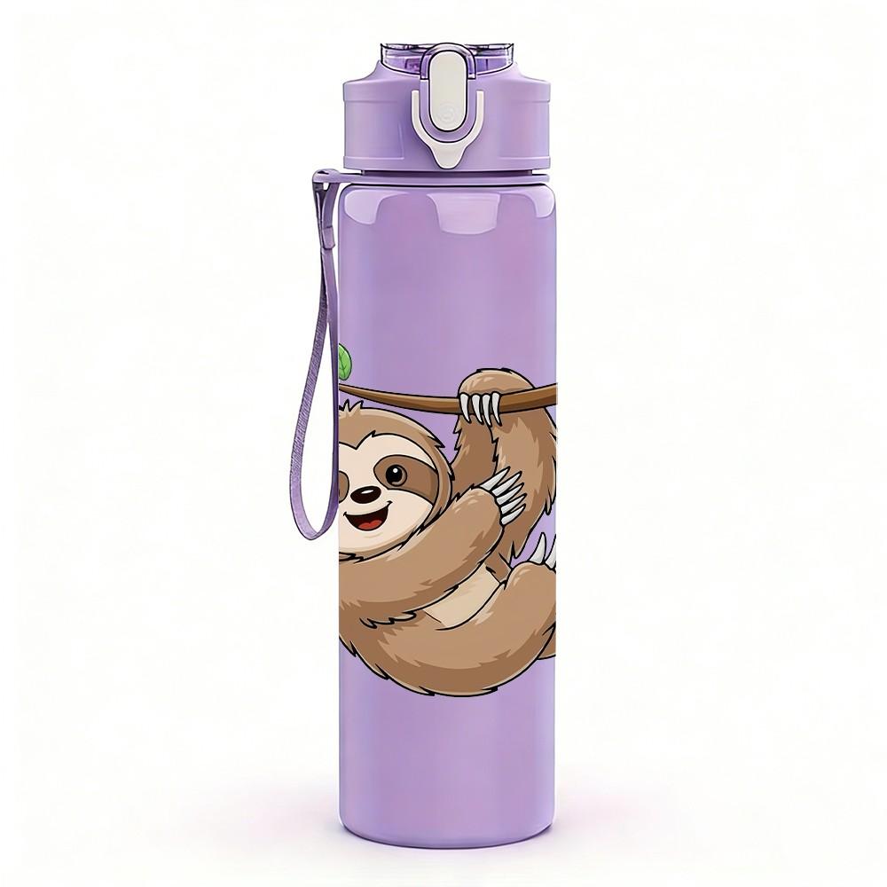 1PC Lazy Sloth Animal Pattern 750ml Color Plastic Sports Water Bottle Leakproof Flip Straw Lid Suitable for Sports Office Home Use