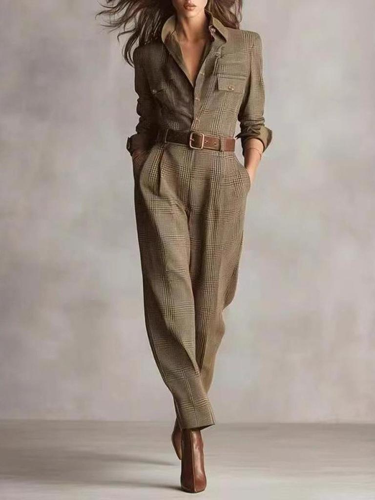 Women's Autumn Classic Vintage Pinstripe Utility Jumpsuit