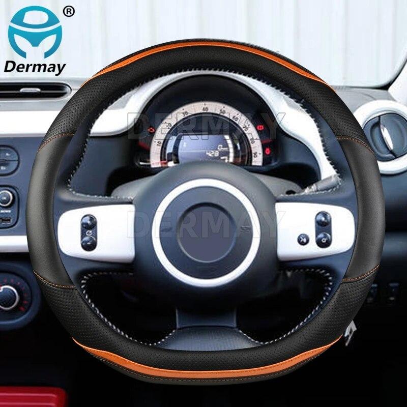 

Чехол на руль автомобиля Renault Twingo, Нескользящий, дышащая кожа из микрофибры + углеродное волокно, модные автомобильные аксессуары D shape Orange