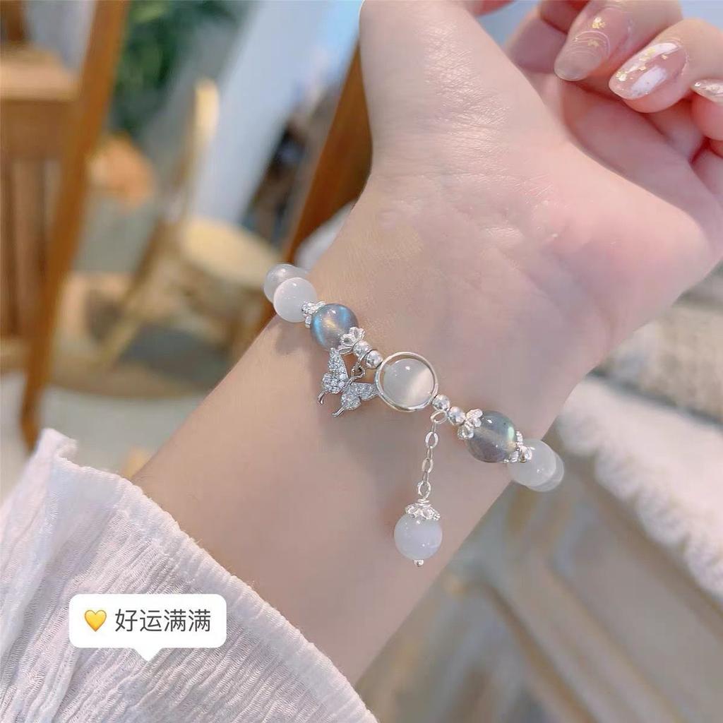 Imitation Opal Ctal Butterfly Bracelet Female Niche Deign Gray Moonlight Bracelet Temperament Trendy Tudent Gift