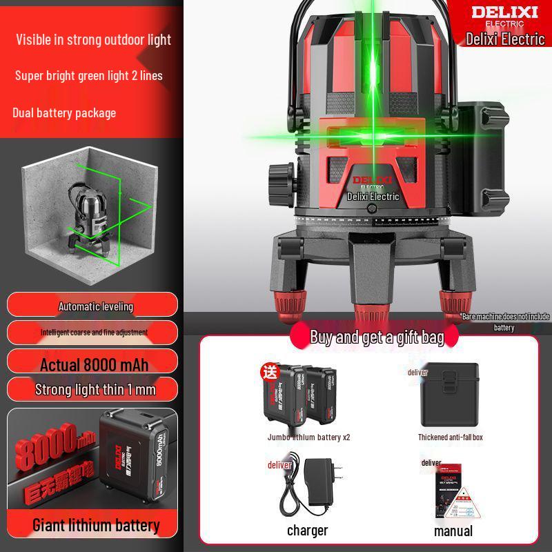 Delixi High-Precision Green Light Level Tool – Automatic Infrared Outdoor Construction Instrument