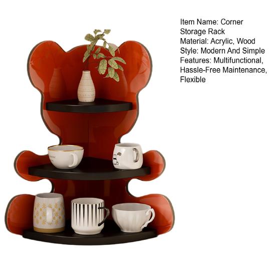 Corner Cup Holder Shelf 3-Tier Wood Kitchen Organizer for Mugs Coffee Cups Space-Saving Desktop Storage Rack for Countertop
