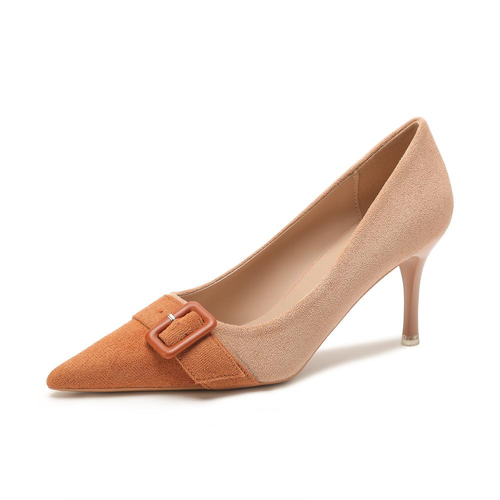 - Color matching high heels New autumn and winter suede Korean version fashionable and sexy pointed stiletto shoes