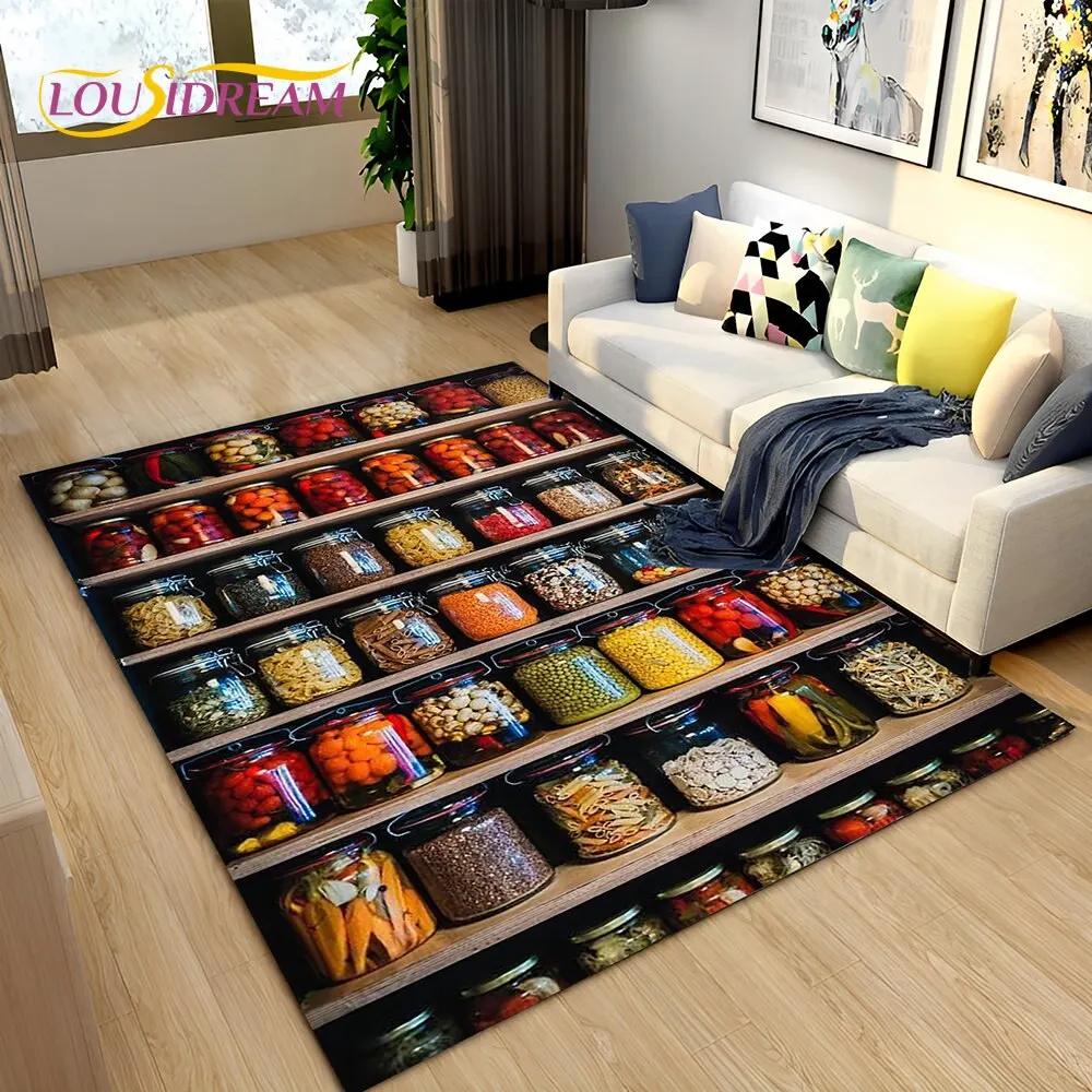Vegetable Grains Spice Fruit Seasoning Area Rug,Carpet Rug for Living Room Bedroom Sofa Doormat Kitchen Decor,Non-slip Floor Mat