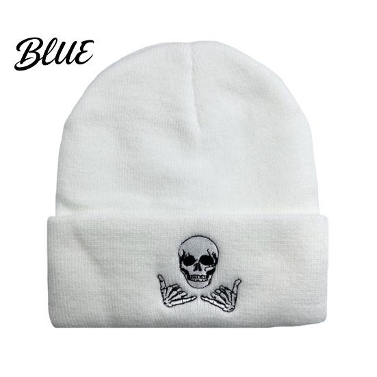 Embroidered Skull Hat Design Thick Knit Warm Men Women Winter Beanie Fun Cap Stretchy Unisex