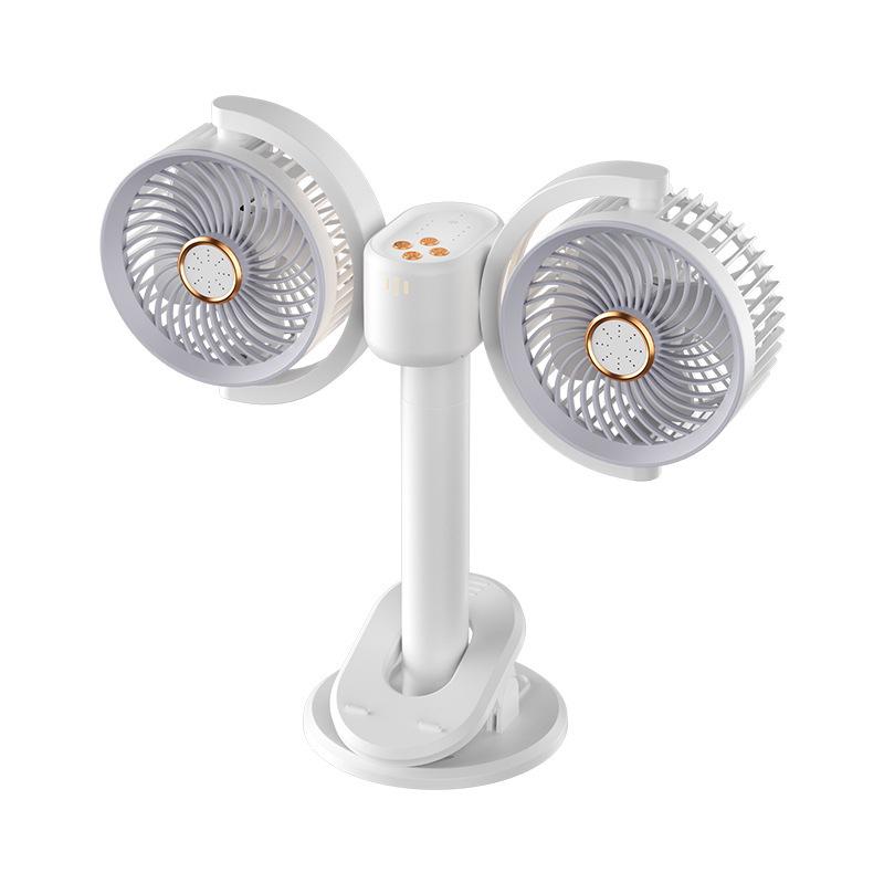 Dual-Head Silent USB Rechargeable Clip-On Wall & Desktop Fan with Adjustable Settings 350x200x140mm