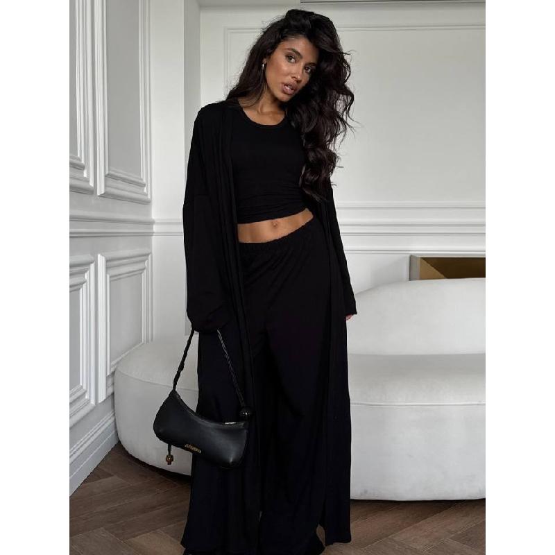 2026 Summer New Casual Cardigan Jacket, Camisole, Wide-Leg Pants Three-Piece Set for Women