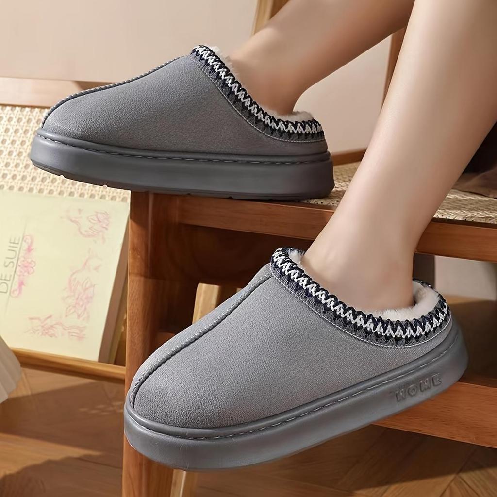 Couple Thick Sole Slippers, Memory Foam Insole, Warm Fabric Lining, Stitched Upper Design, Non-slip EVA Sole, Easy To Put On And Take Off Home Shoes