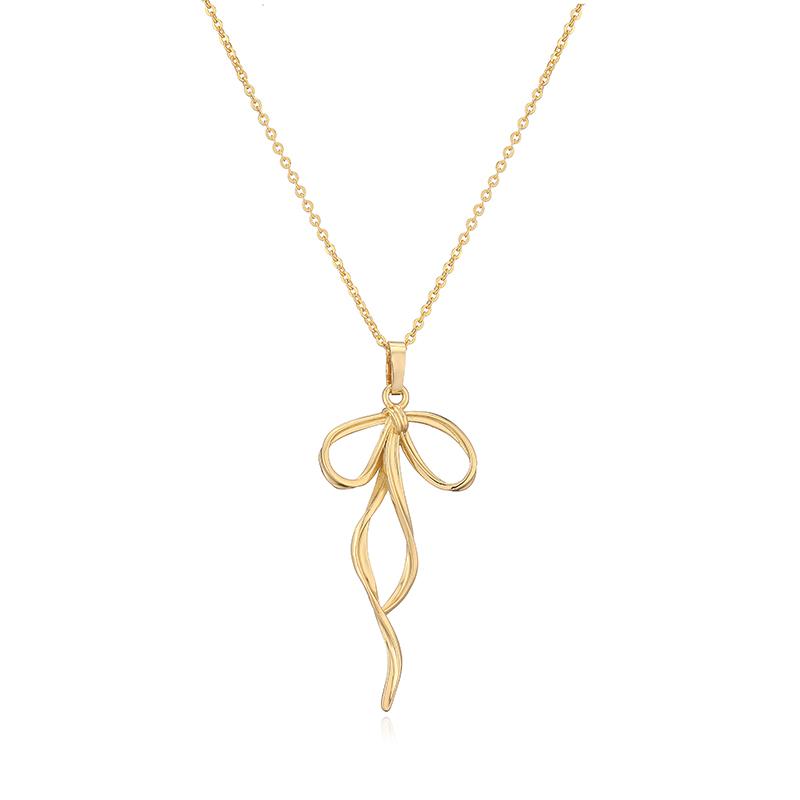 18K Gold Plated Brass High Quality INS Style Gold Plated Bow Pendant Necklaces for Women Pearl Pendant Zircon