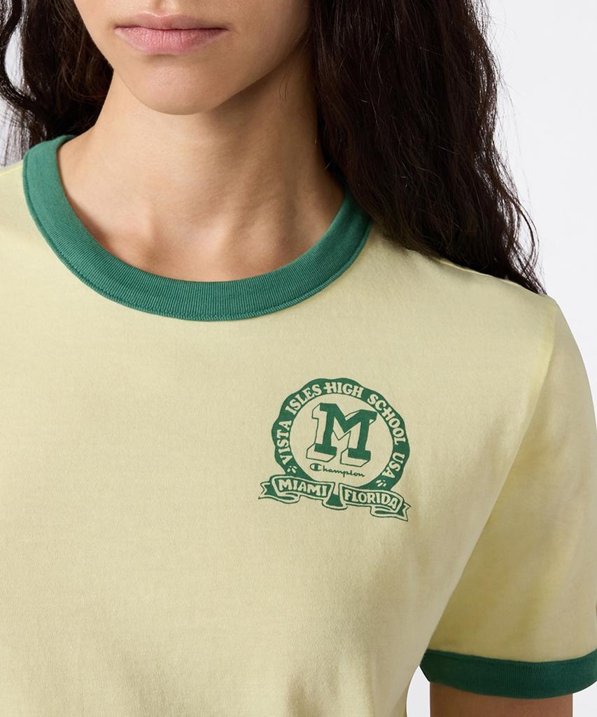 CHAMPION Women'S Sports Team Logo Cropped Ringer T-Shirt Yellow
