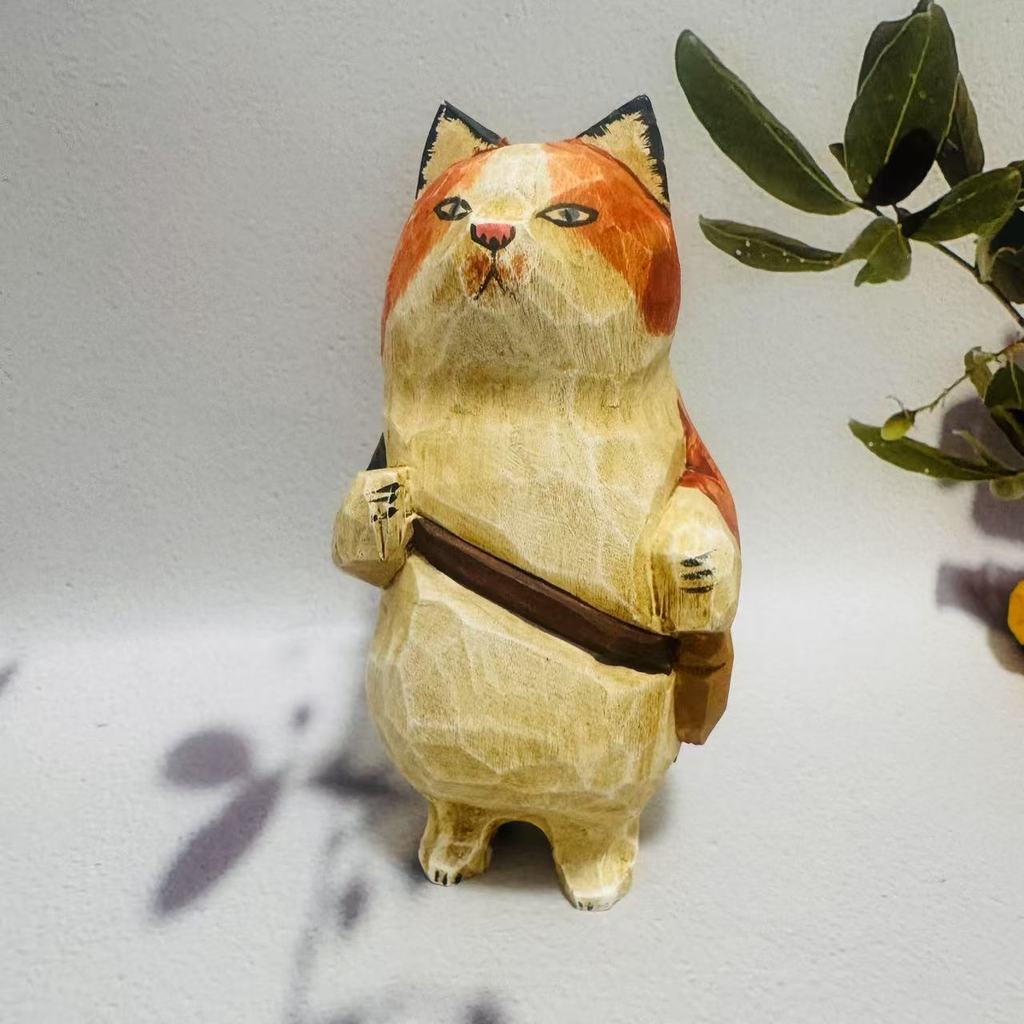 Wooden Cat Figurine Craft Gift For Home Office Decor Collectors Gift