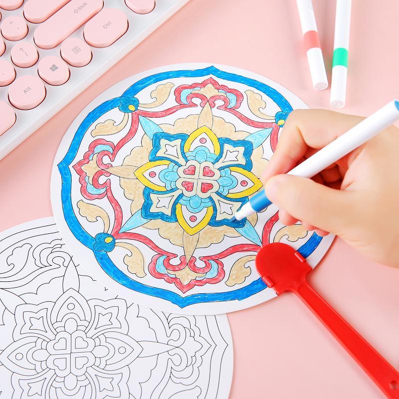 10 Pcs Blank Floral Pattern DIY Coloring Craft Round Paper Fans Hand Painting for Kids School Art Projects Birthday Party Favors