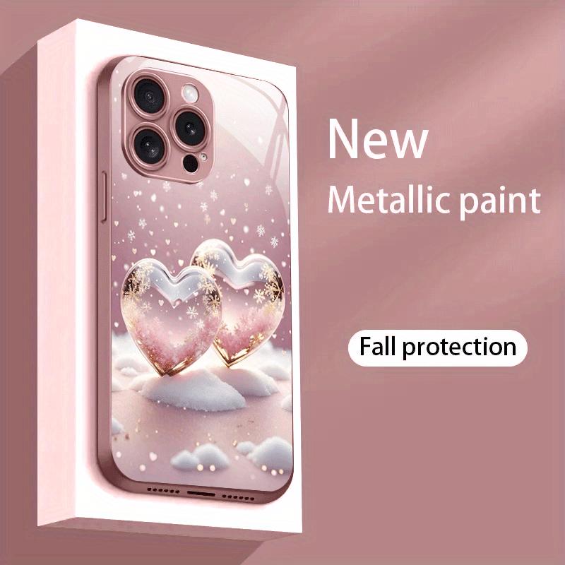 Pink Heart Snowflake Pattern Phone Case Suitable for iPhone 17 16 15 14 13 12 11Pro/Max/Plus Anti Drop and Shockproof Back Cover