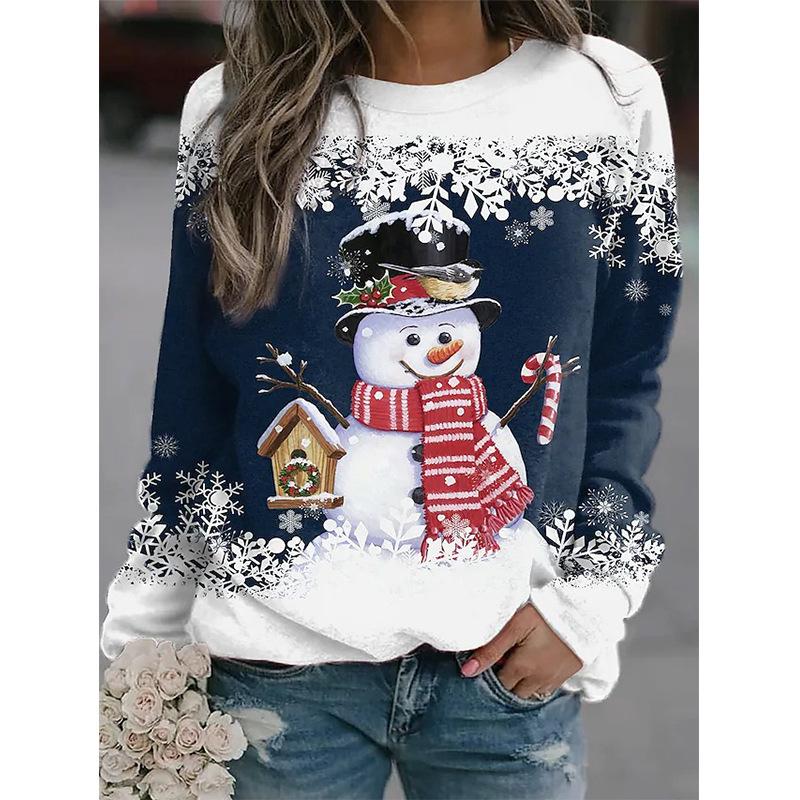 Women's Sweater Pullover Christmas Party Clothes Autumn New Long Sleeve T-Shirt Imitation Cotton O Neck Top Casual Sweatershirt