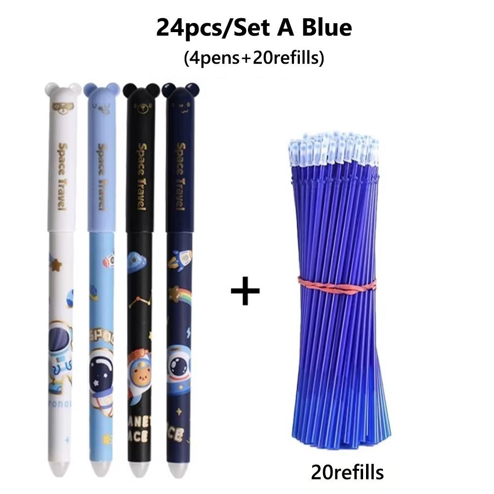 24PCS/Set 0.5mm Erasable Pen Black/Blue Ink Sign Pen Cartoon Ballpoint Pen  Students