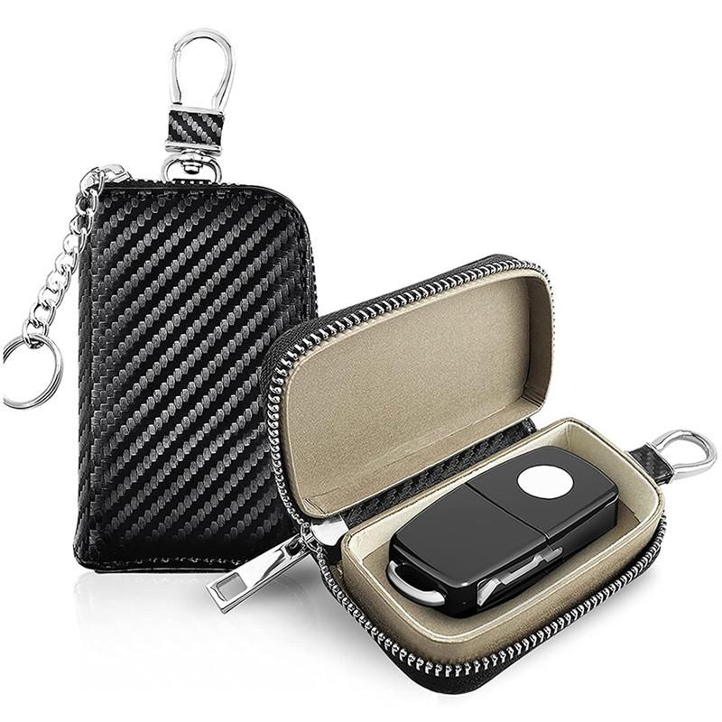 Estuche bloqueador de señal para llave de coche, caja Faraday, antipiratería, antirrobo, llavero, bolsa bloqueadora de señal RFID, funda de cuero PU