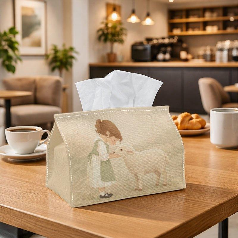 1pc Soft Pastel Illustration Tissue Box Multifunctional, Girl Lamb Gentle Rustic Suitable for Home, Parties, And Car Decoration. This Decorative Tissu